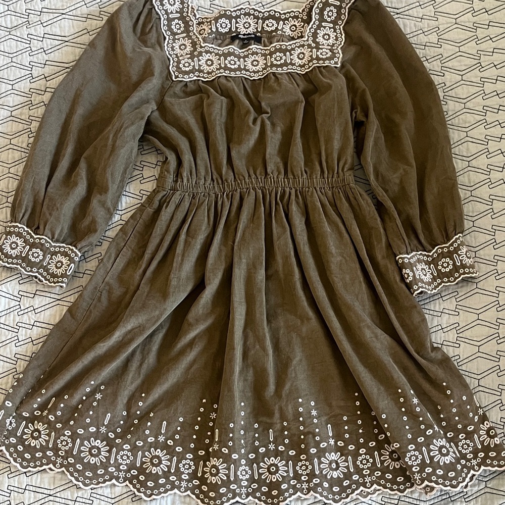 Madewell Olive Kids Dress with White Embroidery